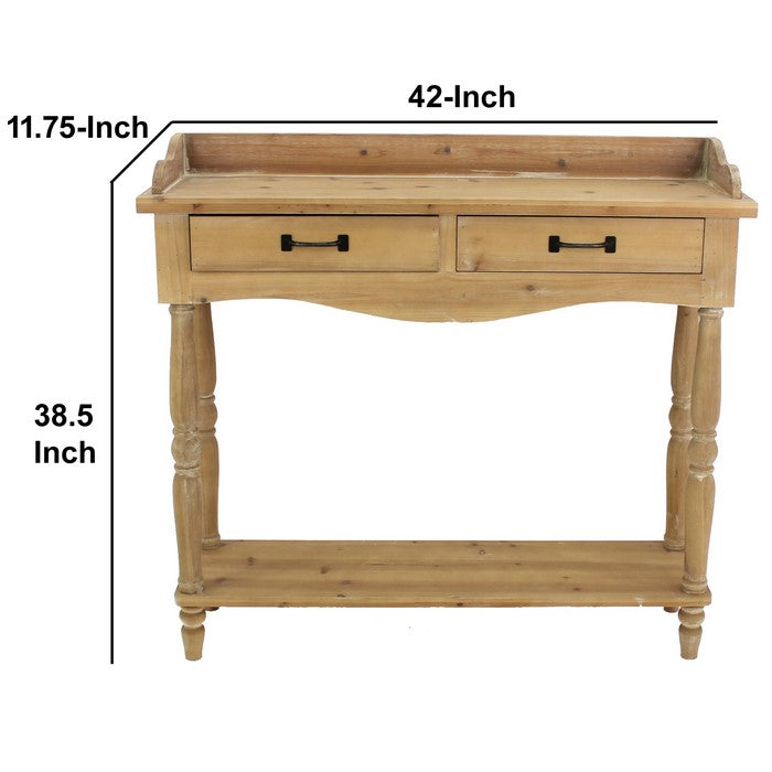 Rustic Style Wooden Dressing Table with 2 Drawers and Shelf, Brown