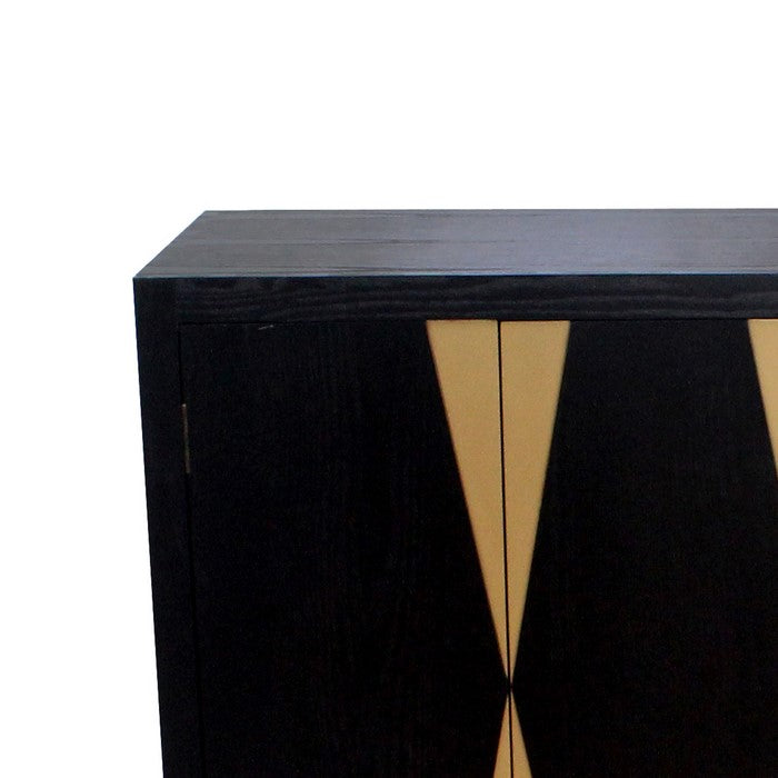 Wooden Storage Cabinet with Four Shelves and Metal Base,Black and Gold