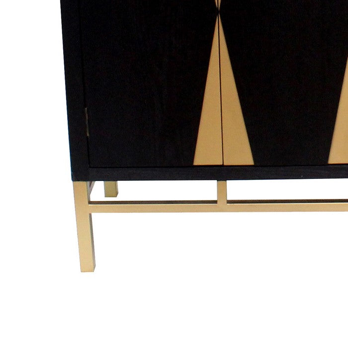 Wooden Storage Cabinet with Four Shelves and Metal Base,Black and Gold