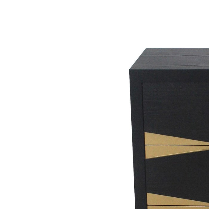 Wooden Side Table with Metal Base and Four Drawers, Black and Gold