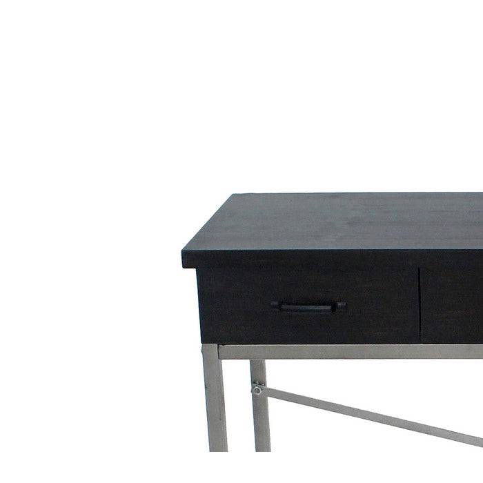 Wooden Console Table with Metal Base and 3 Drawers, Brown and Silver