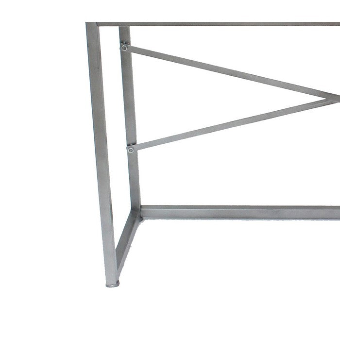 Wooden Console Table with Metal Base and 3 Drawers, Brown and Silver