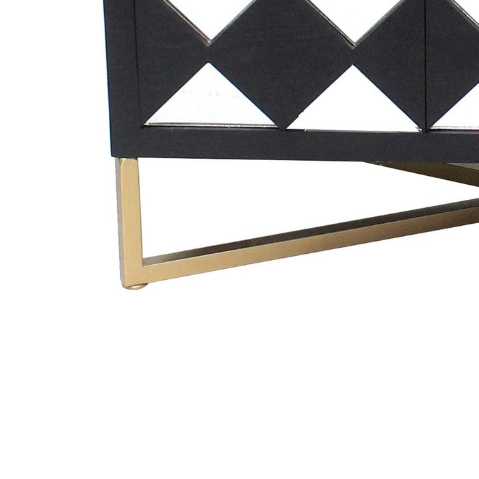 Wooden Coffee Table with 3 Drawers and X Shape Base, Black and Gold