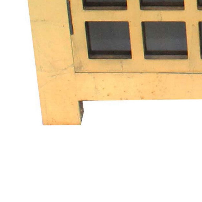 Wooden Two Door Cabinet with Shelves and Mirror on Top, Gold