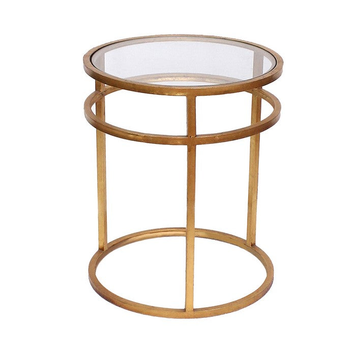 Metal Coffee Table with Mirror Accented Circular Top, Gold and Clear