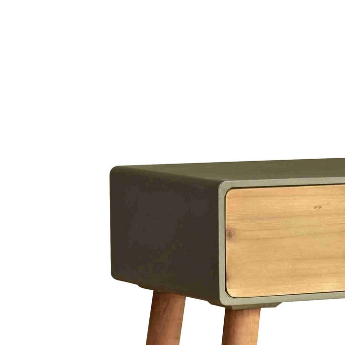 Wooden Side Table with Tapered Legs and Single Drawer, Gray and Brown