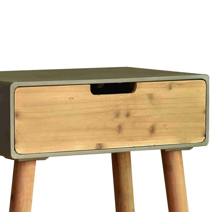 Wooden Side Table with Tapered Legs and Single Drawer, Gray and Brown