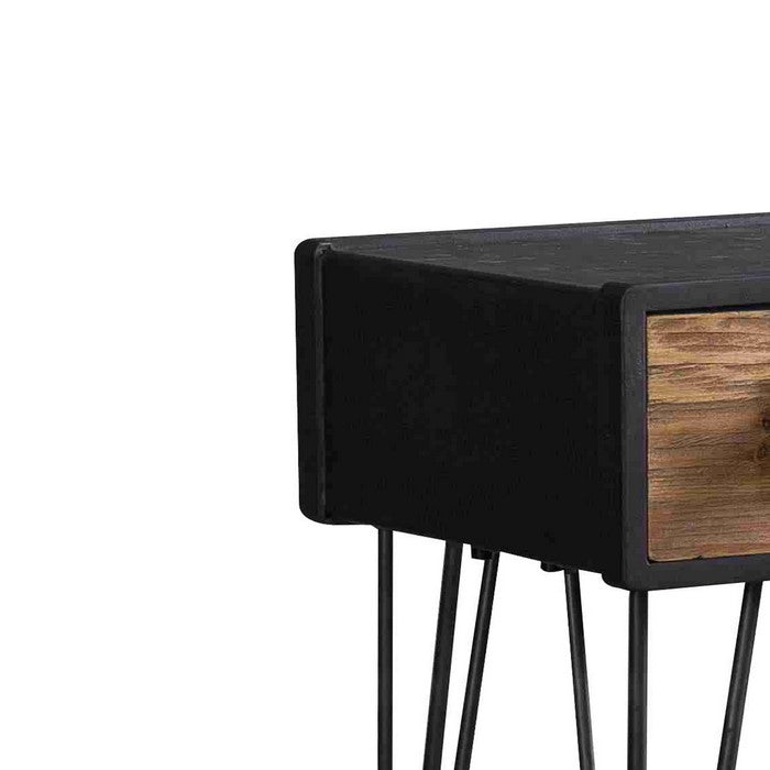 Wooden Side Table with Angular Legs and Single Drawer, Black and Brown
