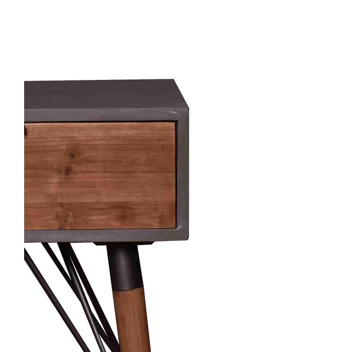 Wooden Side Table with Single Drawer and Angled Legs, Gray and Brown