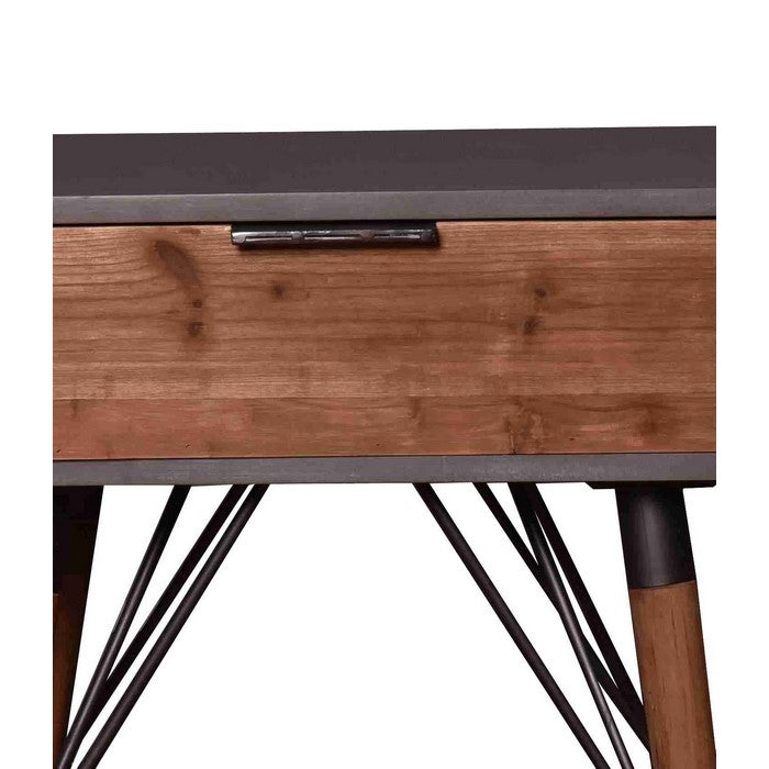 Wooden Side Table with Single Drawer and Angled Legs, Gray and Brown