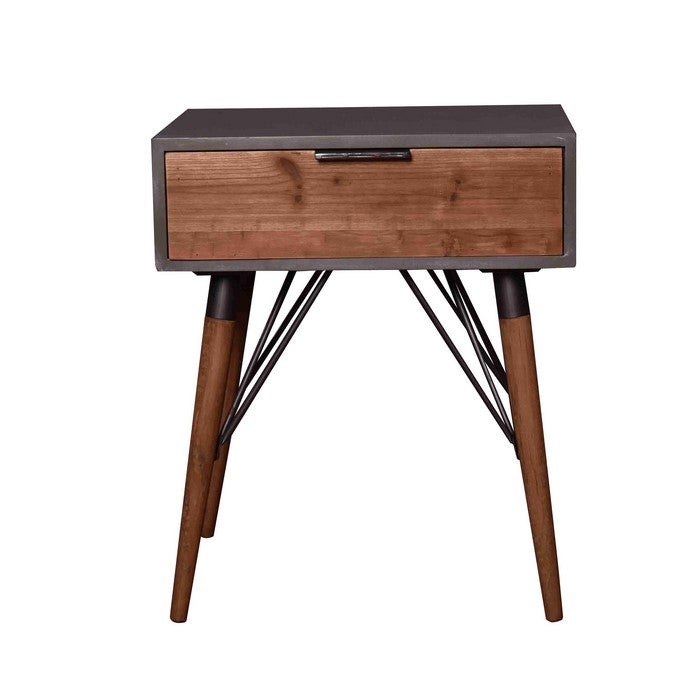 Wooden Side Table with Single Drawer and Angled Legs, Gray and Brown