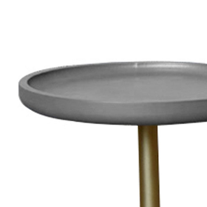 Round Wooden Side Table with Tripod Base, Large, Gold and Gray