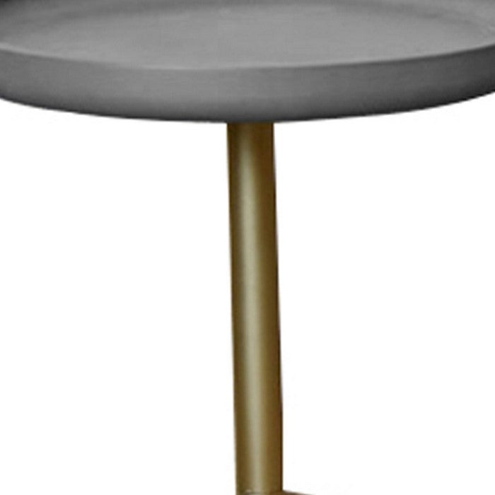 Round Wooden Side Table with Tripod Base, Large, Gold and Gray