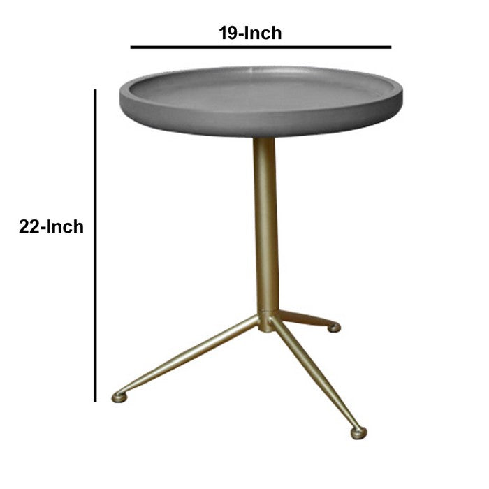 Round Wooden Side Table with Tripod Base, Large, Gold and Gray
