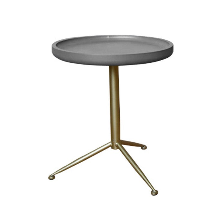 Round Wooden Side Table with Tripod Base, Large, Gold and Gray