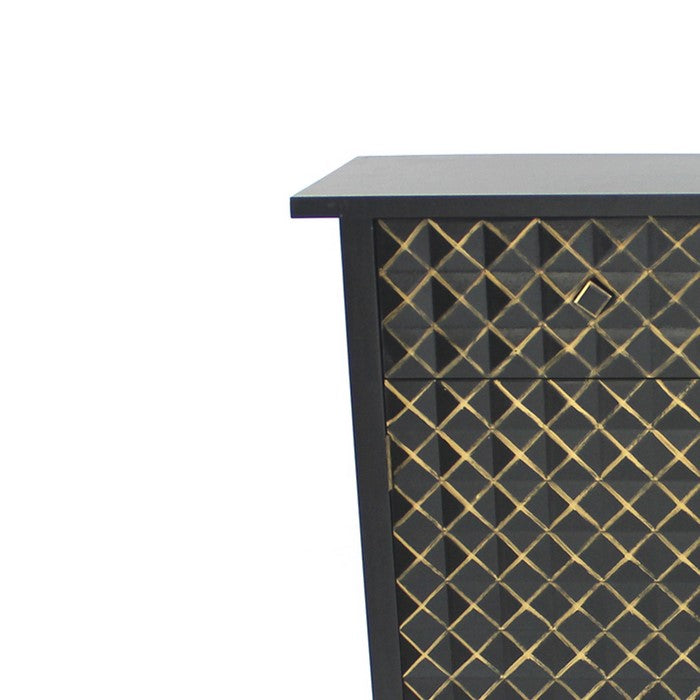 Transitional Wooden Storage Cabinet with 2 Drawers, Black and Gold