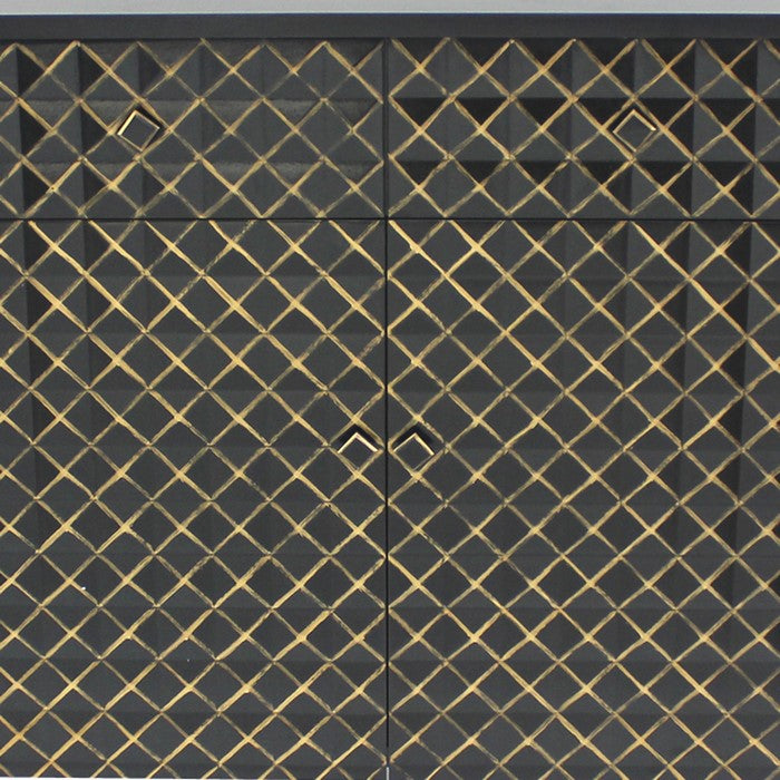 Transitional Wooden Storage Cabinet with 2 Drawers, Black and Gold
