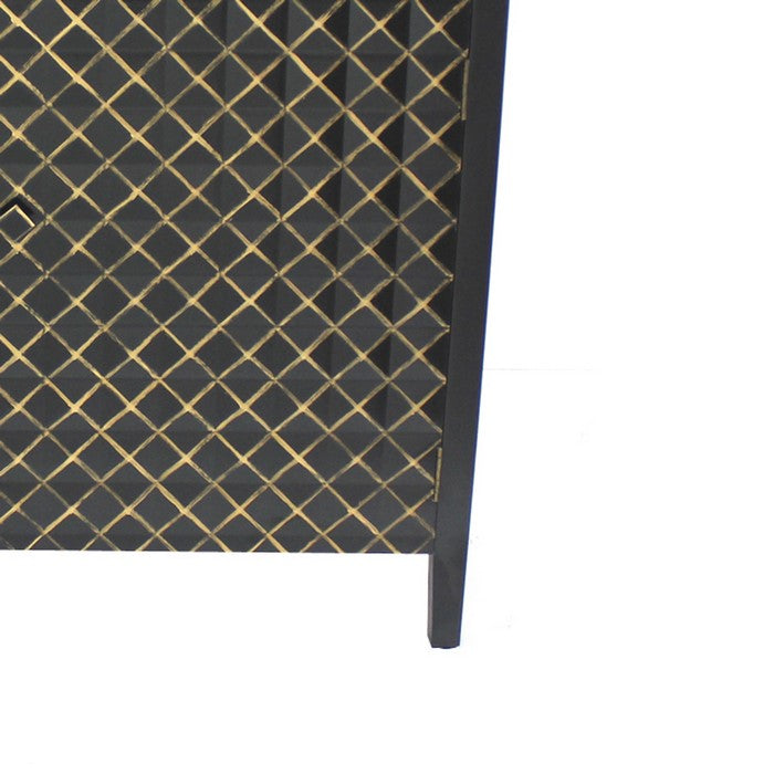 Transitional Wooden Storage Cabinet with 2 Drawers, Black and Gold