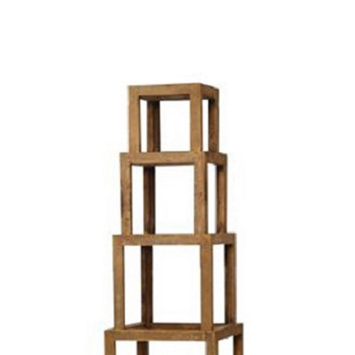 Rustic Stackable Wooden Corner Shelf with Handcrafted Details, Brown