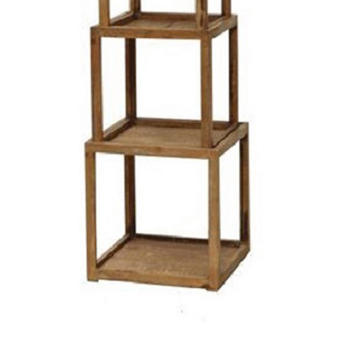 Rustic Stackable Wooden Corner Shelf with Handcrafted Details, Brown