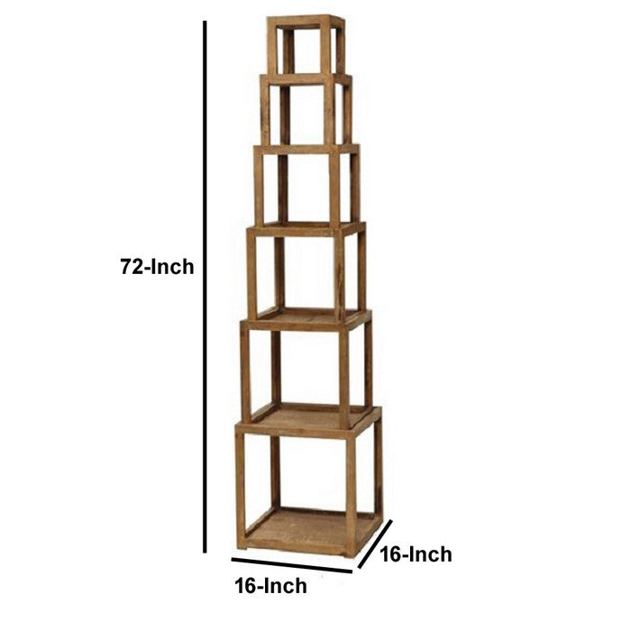 Rustic Stackable Wooden Corner Shelf with Handcrafted Details, Brown