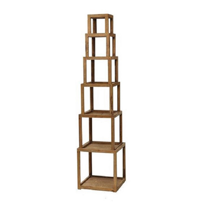 Rustic Stackable Wooden Corner Shelf with Handcrafted Details, Brown