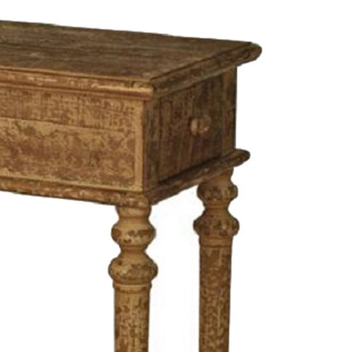 Wooden End Table with 1 Bottom Shelf and 1 Drawer, Weathered Brown