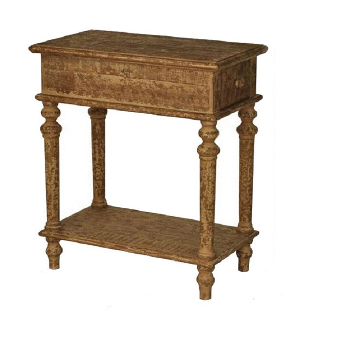 Wooden End Table with 1 Bottom Shelf and 1 Drawer, Weathered Brown