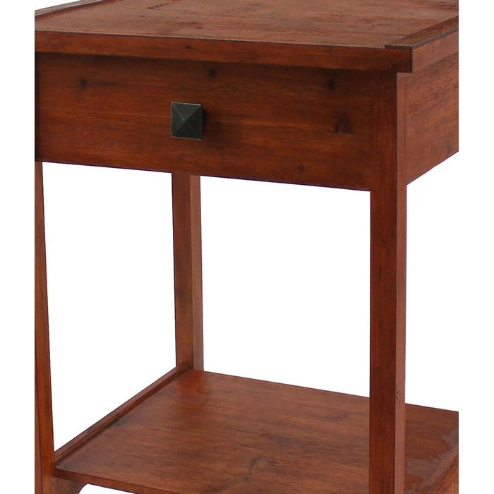 Rustic Wooden End Table with 1 Drawer and 1 Bottom shelf, Brown