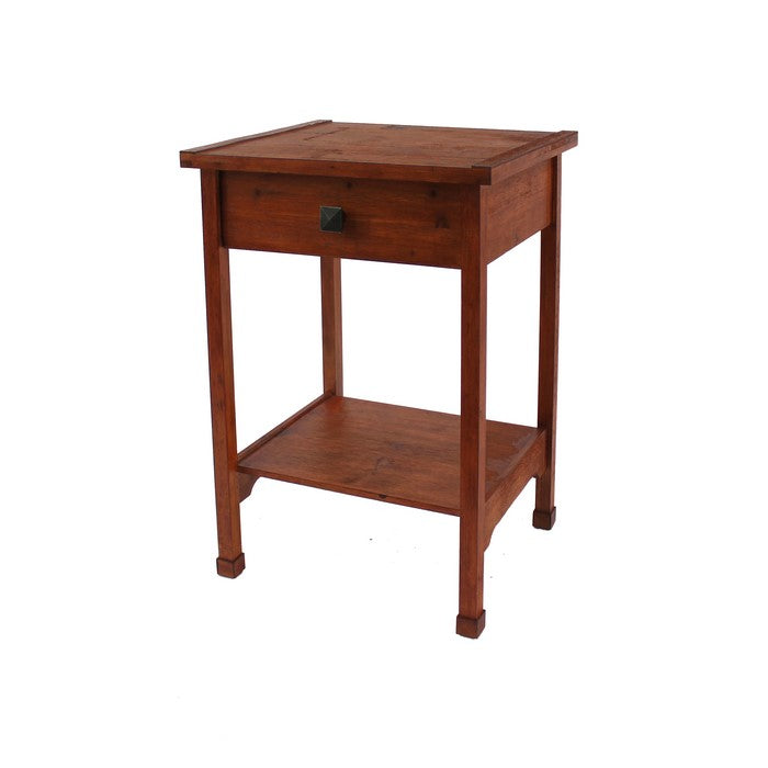 Rustic Wooden End Table with 1 Drawer and 1 Bottom shelf, Brown