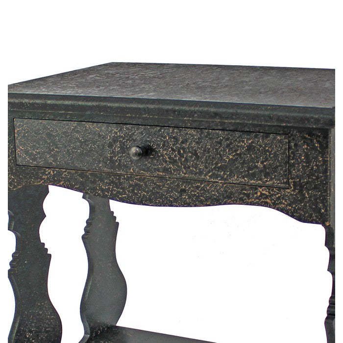 Wooden End Table with 1 Drawer and 1 Bottom Shelf, Black and Gold