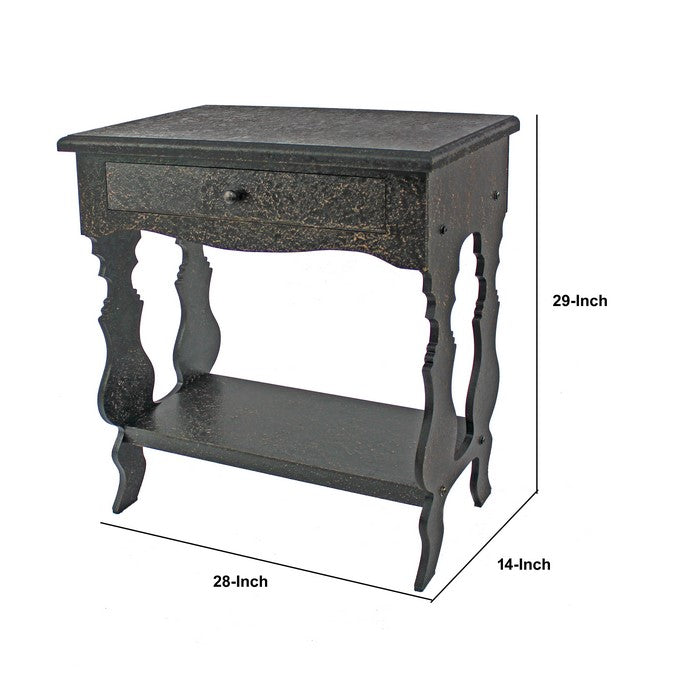 Wooden End Table with 1 Drawer and 1 Bottom Shelf, Black and Gold