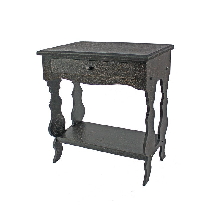 Wooden End Table with 1 Drawer and 1 Bottom Shelf, Black and Gold
