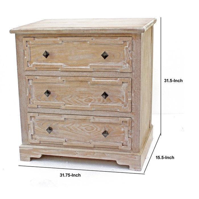 Rustic Style Wooden Storage Cabinet with 3 Drawers, Washed Brown