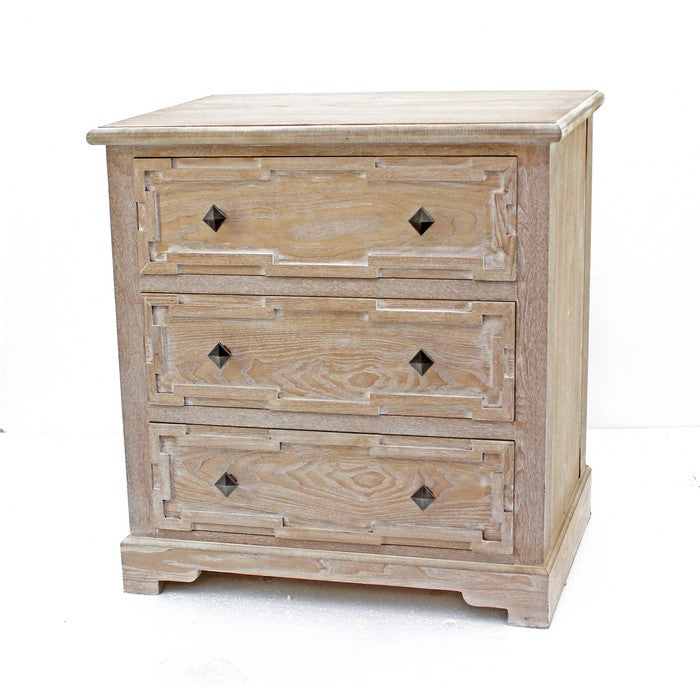 Rustic Style Wooden Storage Cabinet with 3 Drawers, Washed Brown
