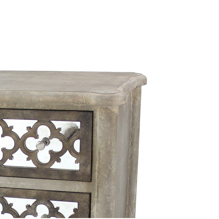 Quatrefoil Wooden Storage Cabinet with 3 Drawers, Brown and Silver