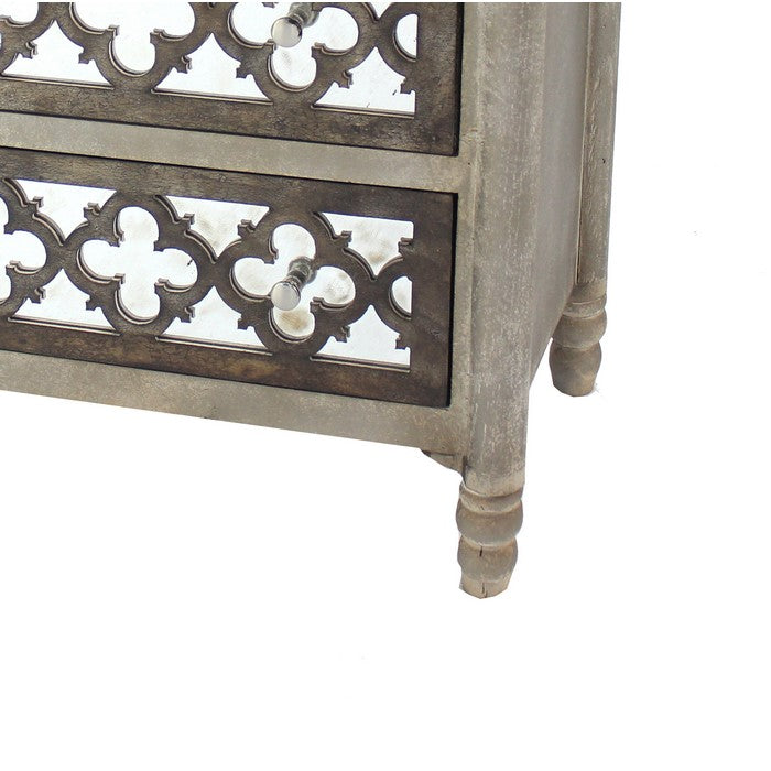 Quatrefoil Wooden Storage Cabinet with 3 Drawers, Brown and Silver