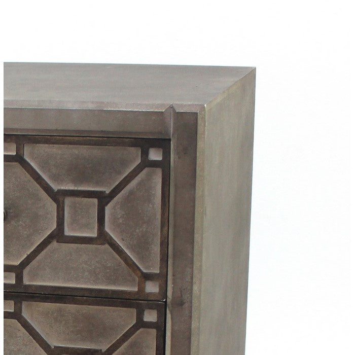 Geometric Wooden Storage Cabinet with 3 Drawers, Distressed Gray