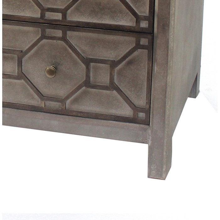 Geometric Wooden Storage Cabinet with 3 Drawers, Distressed Gray