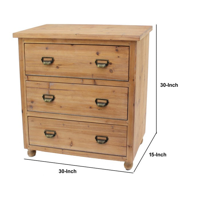 Wooden Storage Cabinet with 3 Drawers and Turned Legs, Brown