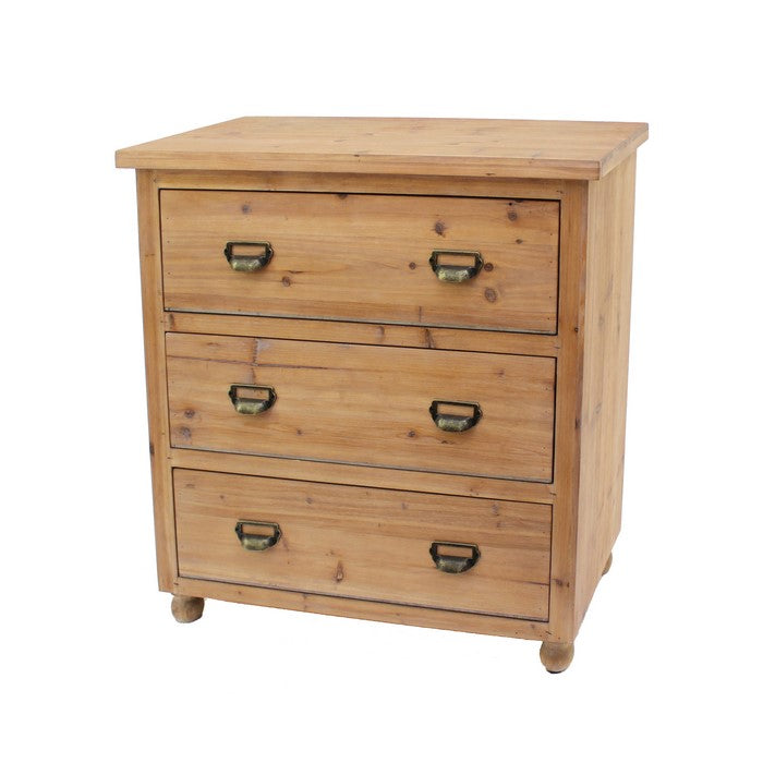 Wooden Storage Cabinet with 3 Drawers and Turned Legs, Brown