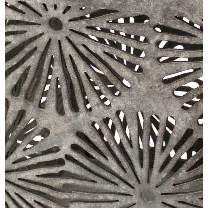 Mirror Top Wooden End Table with Floral Cut Out, Gray and Silver
