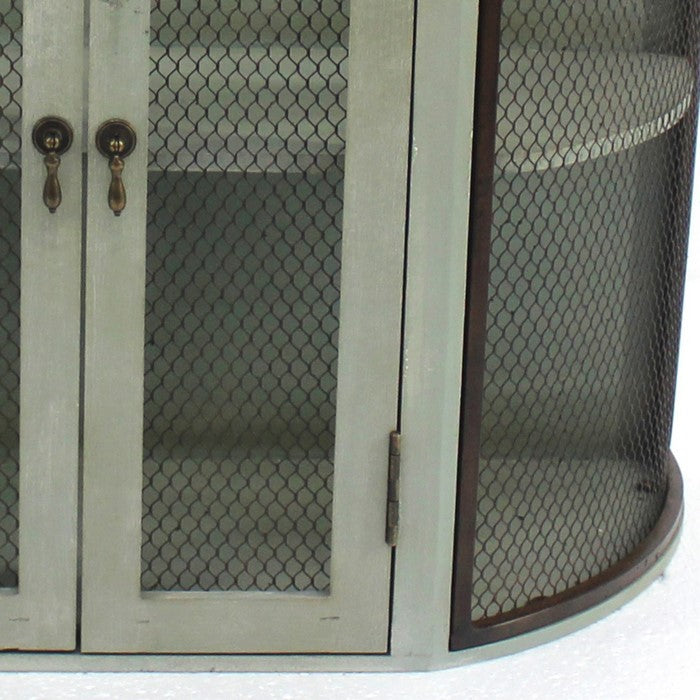 Castle Shaped Wooden Wall Cabinet with Mesh Design,Gray and Brown
