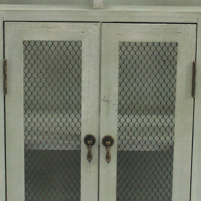 Castle Shaped Wooden Wall Cabinet with Mesh Design,Gray and Brown