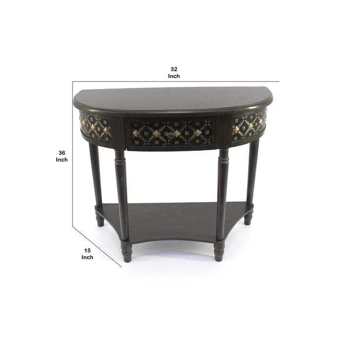 Wooden Console Table with 1 Bottom Shelf and Arched Details, Black