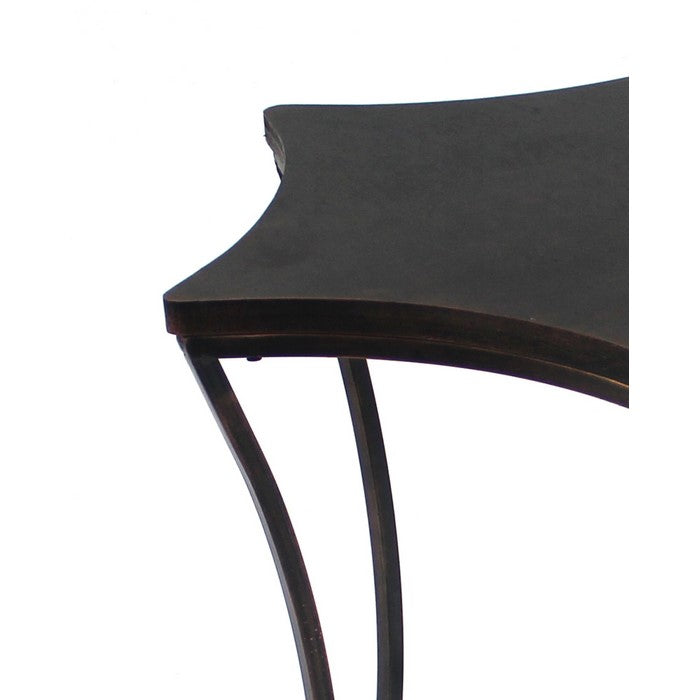 Industrial Style Metal End Table with Geometric Top, Distressed Black