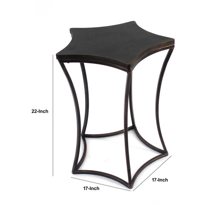 Industrial Style Metal End Table with Geometric Top, Distressed Black