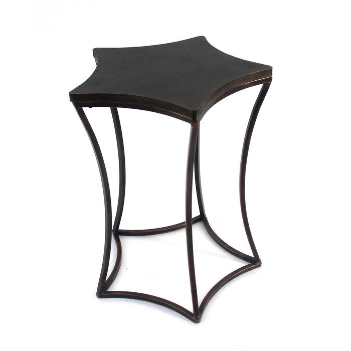 Industrial Style Metal End Table with Geometric Top, Distressed Black