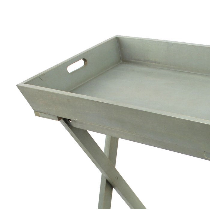 Transitional Style Wooden Serving Table with Crossed Legs, Gray