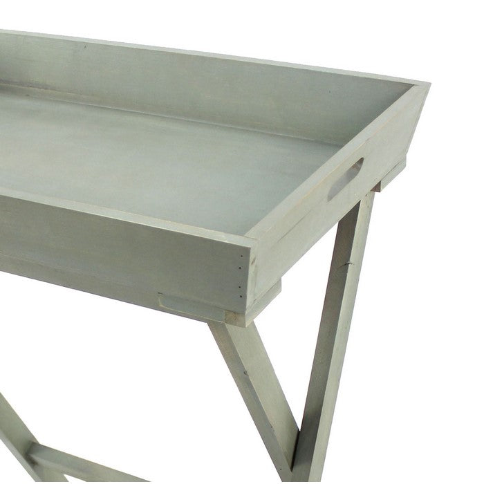 Transitional Style Wooden Serving Table with Crossed Legs, Gray